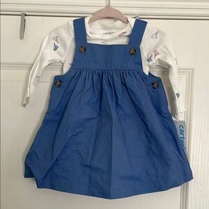 Carter's Blue Dress with White Long Sleeve Bird Print Shirt